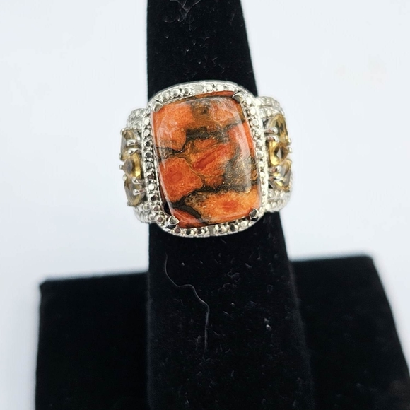 Chuck Clemency Jasper & Citrine Ring Platinum/14k/925 Sz 6! New - Picture 7 of 13